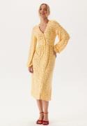 BUBBLEROOM Midi Button Volume Sleeve Dress Light yellow/Patterned S