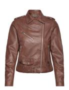 Rachel Leather Biker Læderjakke Skindjakke Brown Jofama