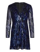 Deniz Embellished Ls Mini Dres Kort Kjole Blue French Connection