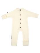 Jumpsuit, Merino Wool W. Buttons, Offwhite Langærmet Body Beige Smalls...