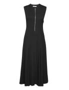 Long Midi Length Zipped Dress Knælang Kjole Black IVY OAK