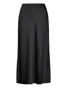 Satin Crepe A-Line Skirt Knælang Nederdel Black Lauren Ralph Lauren