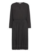 Stitch Pleated Midi Dress Knælang Kjole Black Tommy Hilfiger