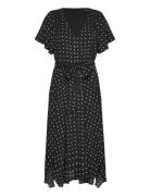 Geo-Print Crepe Flutter-Sleeve Dress Knælang Kjole Black Lauren Ralph ...