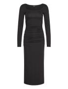 Soft Touch Ruched Midi Dress Knælang Kjole Black Gina Tricot