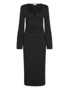 Rudina Puff Sleeve Midi Dress Knælang Kjole Black Bubbleroom