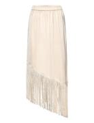 Gili Fringe Skirt Knælang Nederdel Cream NORR