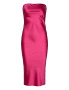 Satin Tube Midi Dress Knælang Kjole Pink Gina Tricot