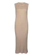 Crome Rib Knit Dress Knælang Kjole Beige NORR