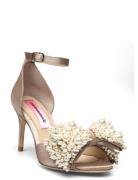 Marita Satin Pearl Sandal Med Hæl Beige Custommade