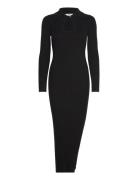 Ribbed Knit Dress With Opening Knælang Kjole Black Mango