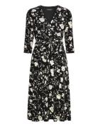 Floral Surplice Jersey Dress Knælang Kjole Black Lauren Ralph Lauren