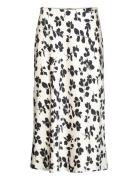 Leaf-Print Charmeuse Midi Skirt Knælang Nederdel Black Lauren Ralph La...