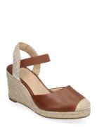 Pearle Ii Leather & Canvas Espadrille Espadrillos Med Hæl Sandal Brown...