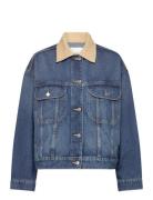 Contrast Denim Jacket Jakke Denimjakke Blue Mango