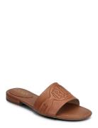 Alegra Iii Leather Slide Sandal Flade Sandaler Brown Lauren Ralph Laur...