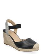 Pearle Ii Leather & Canvas Espadrille Espadrillos Med Hæl Sandal Black...