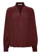 Elena Printed Blouse Tops Blouses Long-sleeved Burgundy HUNKYDORY