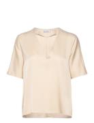 Yoli V-Neck Blouse Tops Blouses Short-sleeved Cream Ahlvar Gallery