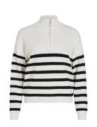 Visala Stripy L/S Zipper Knit /B Tops Knitwear Jumpers White Vila