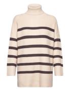 Shadow Knit Stripe Tops Knitwear Turtleneck Beige Moshi Moshi Mind