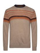 Jacquard O-Neck Knit Tops Knitwear Round Necks Beige Lindbergh