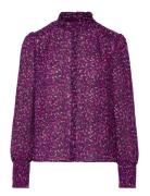 D6Moiré Printed Blouse Tops Blouses Long-sleeved Purple Dante6