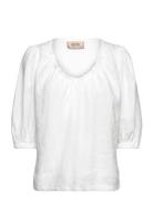 Mmtaissa Linen Blouse Tops Blouses Short-sleeved White MOS MOSH