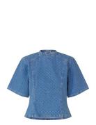 Stella Tops Blouses Short-sleeved Blue Custommade