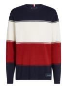 Milano Colourblock Crew Neck Tops Knitwear Round Necks Navy Tommy Hilf...