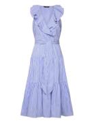 Striped Cotton Broadcloth Surplice Dress Knælang Kjole Blue Lauren Ral...