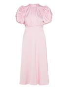 Satin Puff Midi Dress Knælang Kjole Pink ROTATE Birger Christensen