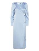 Satin Midi Wrap Dress Knælang Kjole Blue ROTATE Birger Christensen