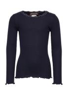 Beatha Silk T-Shirt W/ Lace Tops T-shirts Long-sleeved T-Skjorte Blue ...