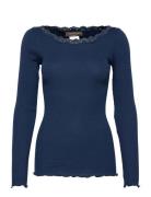 Organic T-Shirt W/Lace Tops T-shirts & Tops Long-sleeved Navy Rosemund...