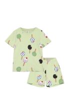 Pyjama Tee Shorts Set Aop Unis Pyjamassæt Green Lindex