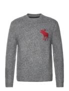 Anf Mens Sweaters Tops Knitwear Round Necks Grey Abercrombie & Fitch