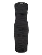 Katherine Draped Jersey Midi Dress Knælang Kjole Black Malina