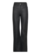 Leather Straight Pants Bottoms Trousers Leather Leggings-Bukser Black ...