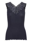 Silk Top Regular W/ Lace Tops T-shirts & Tops Sleeveless Blue Rosemund...