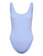 Womens Textured Deep U-Back Sport Swimsuits Blue Speedo