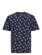 Jjsunshade Aop Tee Ss Crew Neck Tops T-Kortærmet Skjorte Navy Jack & J...