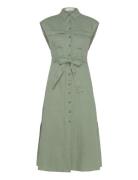 100% Linen Shirty Dress Knælang Kjole Green Mango