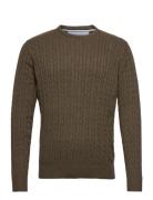 O-Neck Cable Knit Tops Knitwear Round Necks Khaki Green Lindbergh