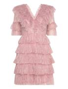 Sky V-Neck Frill Mini Lace Dress Designers Short Dress Pink Malina