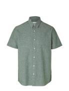 Slhregnew-Linen Shirt Ss Classic W Tops Shirts Short-sleeved Green Sel...