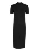 Merino Wool Mock-Nk Knee Dress Knælang Kjole Black Calvin Klein