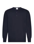 Slhphillip Ls Henley Noos Tops T-Langærmet Skjorte Navy Selected Homme