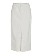 Vipia New Midi Denim Skirt Jaf White/Ln Knælang Nederdel White Vila