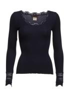 Rwbenita Silk Ls O-Neck Lace T-Shir Tops T-shirts & Tops Long-sleeved ...